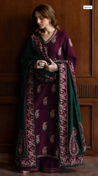 Batik Plum & Green Embroidered Dhanak 3-Piece Suit – Winter 2026–27