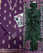 Batik Plum & Green Embroidered Dhanak 3-Piece Suit – Winter 2026–27