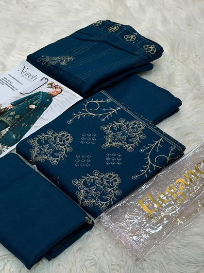 Nureh by Elegance Chamki Dhanak Embroidered 3-Piece Unstitched Winter Collection