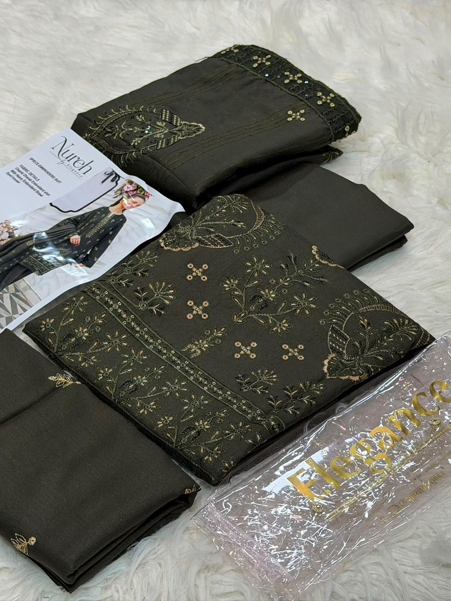 Nureh by Elegance Chamki Dhanak Embroidered 3-Piece Unstitched Winter Collection