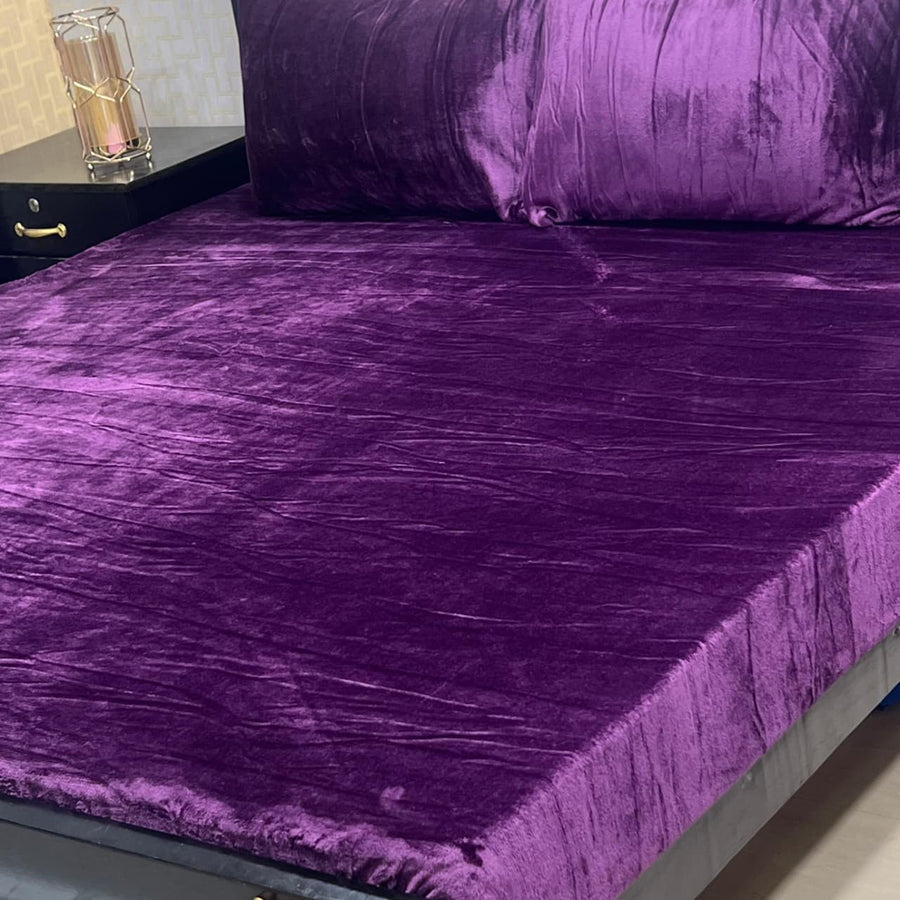 Premium Soft Velvet Fleece King Size Bedsheet with 2 Pillow Covers (95" x 90")
