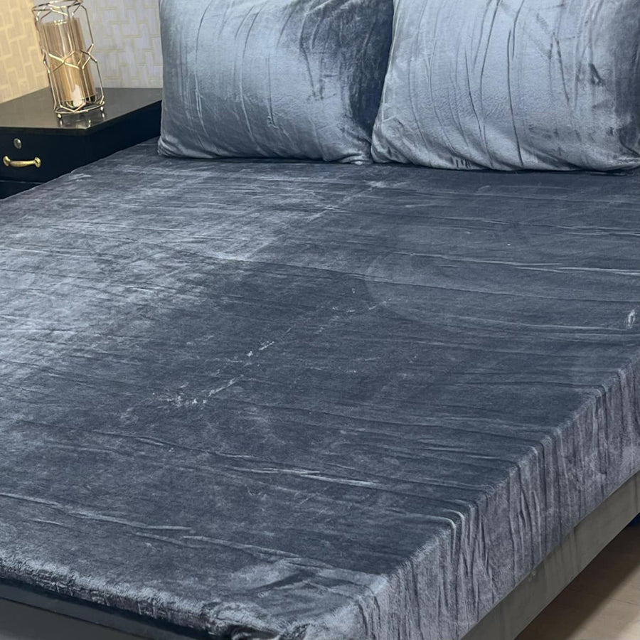 Premium Soft Velvet Fleece King Size Bedsheet with 2 Pillow Covers (95" x 90")