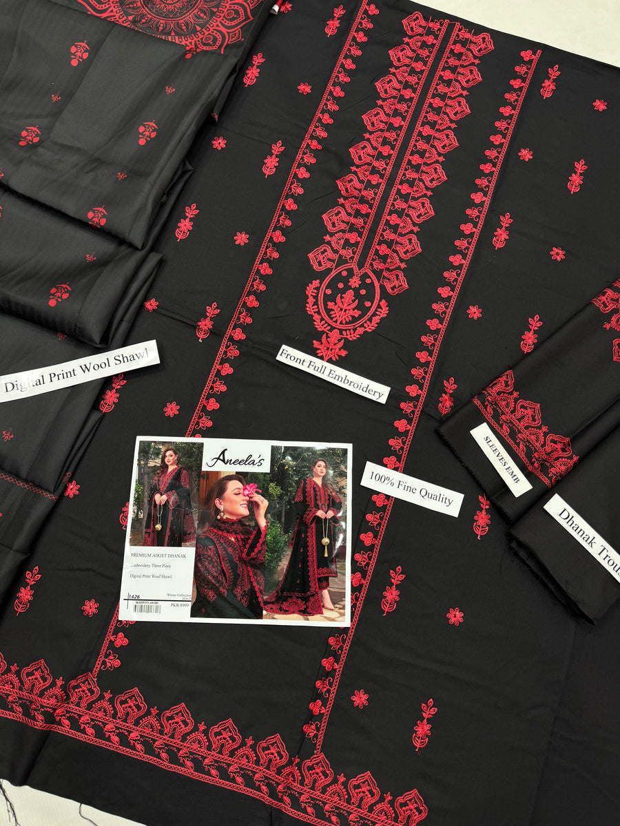 Aneela’s Winter Collection 2026-2027 | 3PC Embroidered Dhanak Suit (Design # 1425)