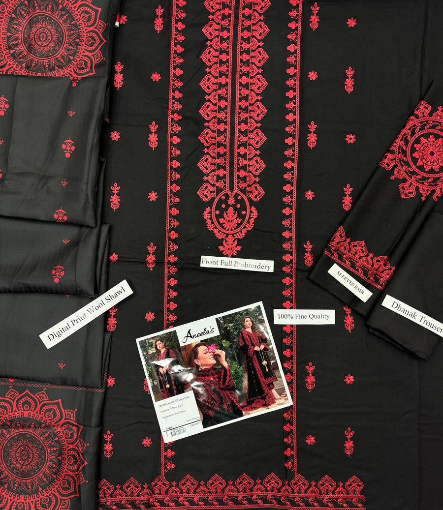 Aneela’s Winter Collection 2026-2027 | 3PC Embroidered Dhanak Suit (Design # 1425)