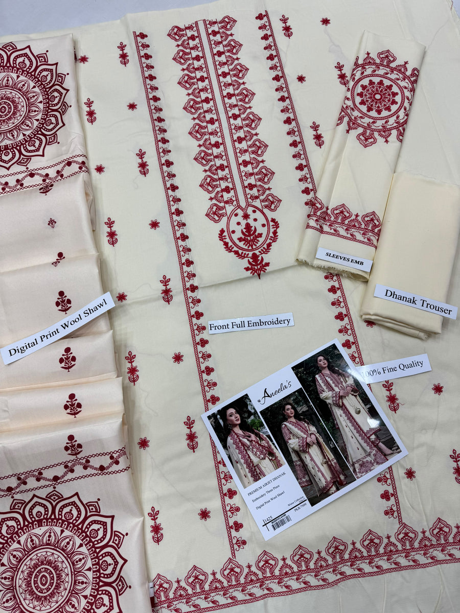 Aneela’s Winter Collection 2026-2027 | 3PC Embroidered Dhanak Suit (Design # 1425)
