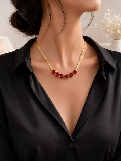 Premium Stainless Steel Red Stone Necklace | Elegant Fashion Jewelry
