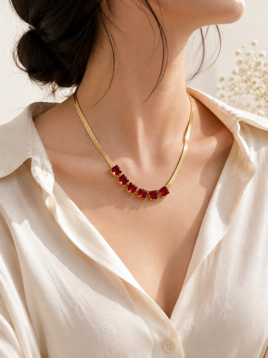 Premium Stainless Steel Red Stone Necklace | Elegant Fashion Jewelry