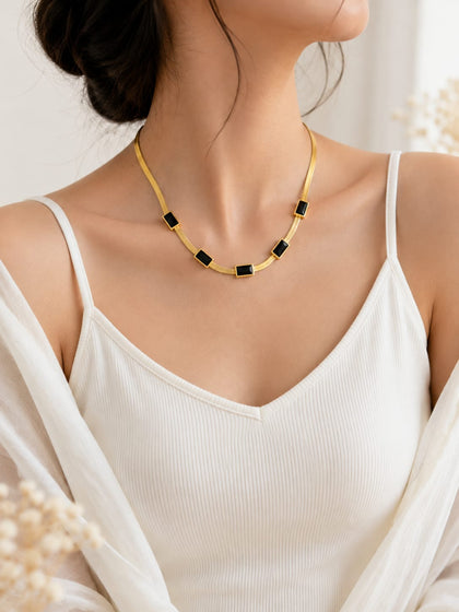 Premium Stainless Steel Black Stone Necklace | Elegant Fashion Jewelry