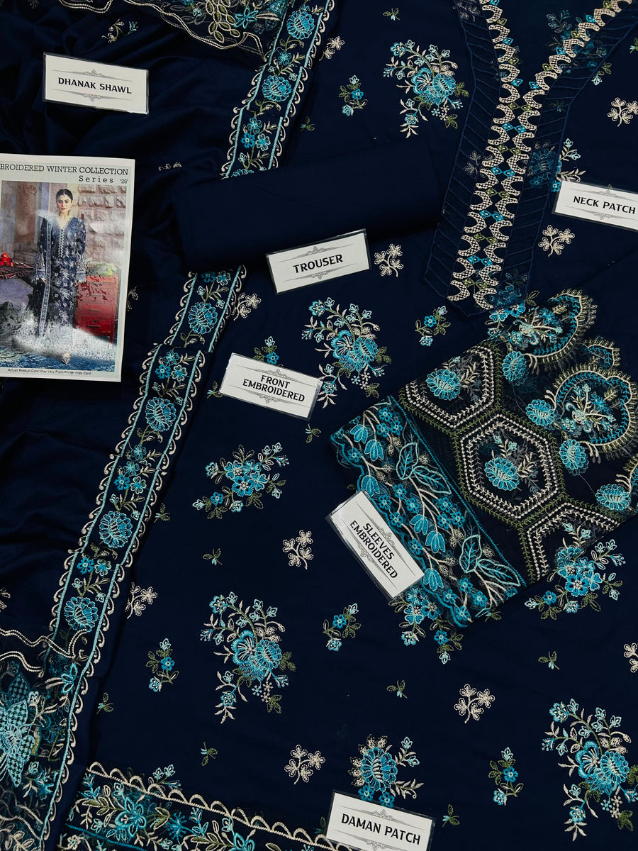 KAHF Premium Air-Jet Dhanak 3-Piece Embroidered Suit (Code: NF 436)
