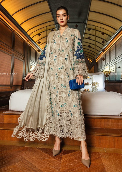 Maria B Luxury Winter Collection – Premium Air-Jet Dhanak 3PC Heavy Chikankari Suit with Digital Printed Woolen Shawl