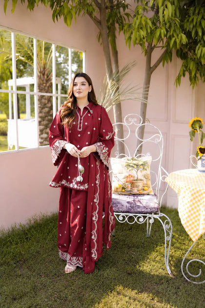 ANEELAS Premium Air-Jet Pure Dhanak 3-Piece Embroidered Suit (Code: NF 3023)