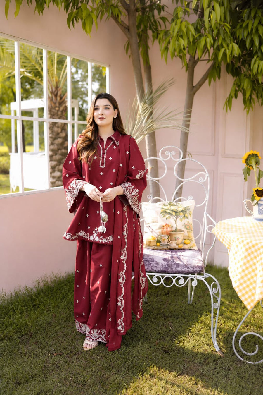 ANEELAS Premium Air-Jet Pure Dhanak 3-Piece Embroidered Suit (Code: NF 3023)