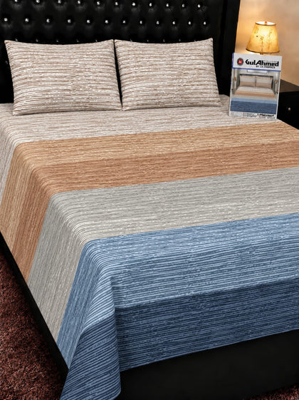 Gul Ahmed Style 100% Pure Soft Cotton King Size 3-Piece Bedsheet Set (Multi Stripe Design)