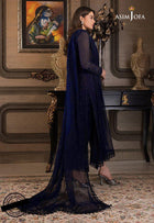 Asim Jofa Jhilmil Chiffon Collection – Minal Khan Navy Blue Heavy Spangle Embroidered 3-Piece Suit