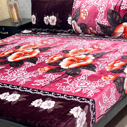 Luxury Vibrant Magenta Floral Soft Fleece Bedsheet Set – 100% Color Guarantee