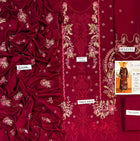 Laam Designer Deep Maroon Heavy Embroidered Dhanak 3-Piece Winter Suit – Sequins Sleeves & Embroidered Shawl
