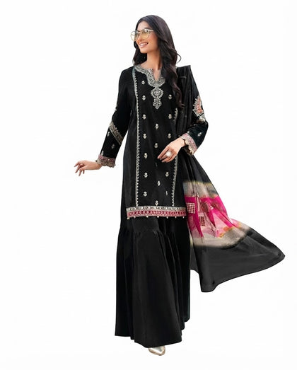 URGE Pure Lawn 3-Piece Embroidered Summer Collection – Black & Pink Designer Suit