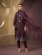 Premium Dark Plum Jacquard Cambric 3-Piece Unstitched Collection
