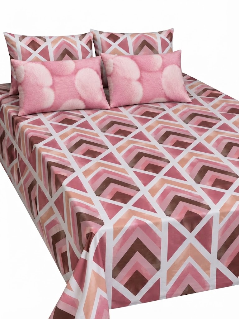 5-Piece Export Quality Pure Cotton King Size Blue Geometric Bedsheet Set