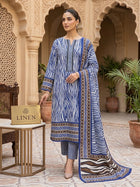 Elegant Blue & Brown 3-Piece Unstitched Suit – Stylish Printed Dress