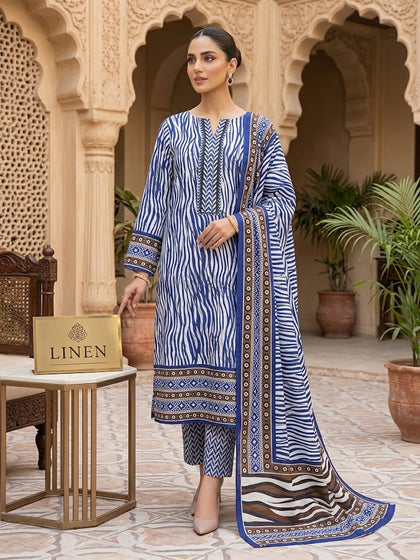 Elegant Blue & Brown 3-Piece Unstitched Suit – Stylish Printed Dress