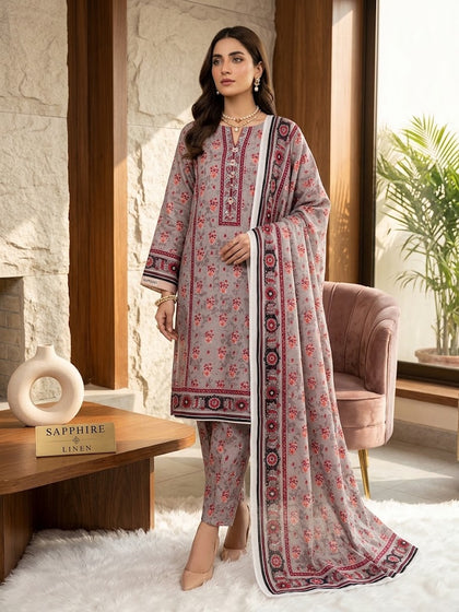 Elegant Floral Printed 3-Piece Linen Suit