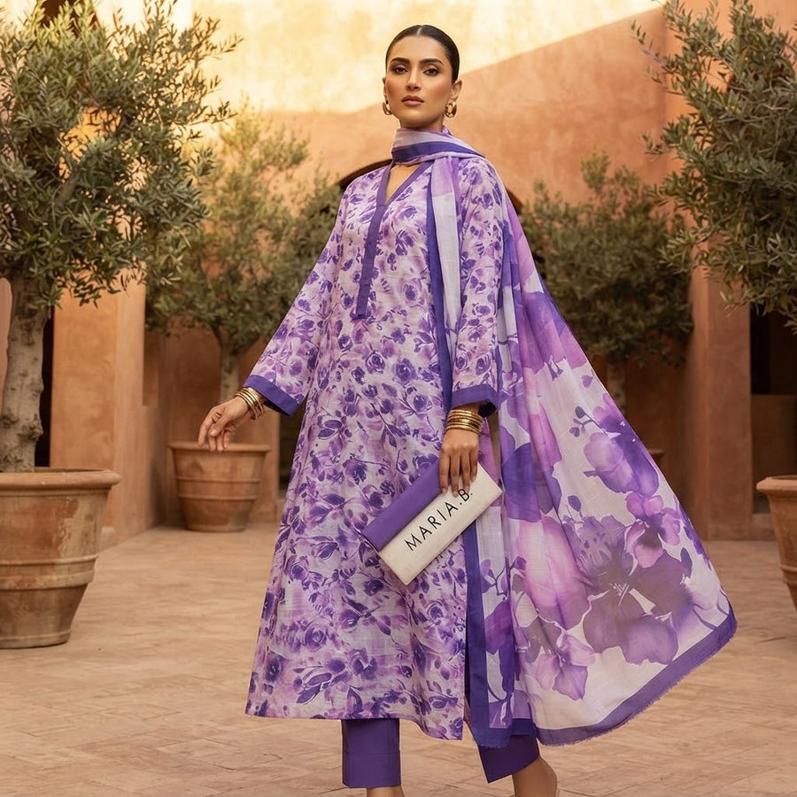 Maria.B Luxury Lawn — Enchanting Lavender Floral Printed 3-Piece Suit