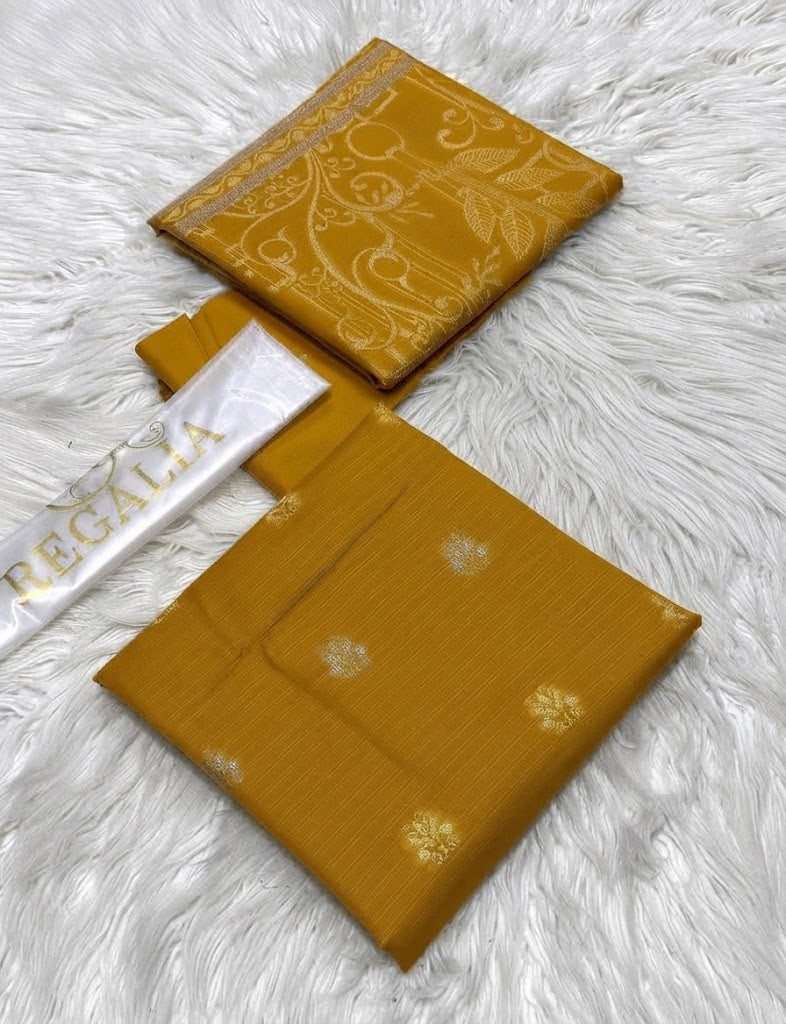 Regalia Premium Mustard Jacquard Cambric 3-Piece Unstitched Suit