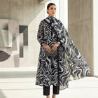 Bareezé Monochromatic Chic — Premium 3-Piece Printed Lawn Suit with Stylish Liquid Marble Print