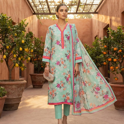 Bareezé Mint Blossom — Premium 3-Piece Printed Lawn Suit